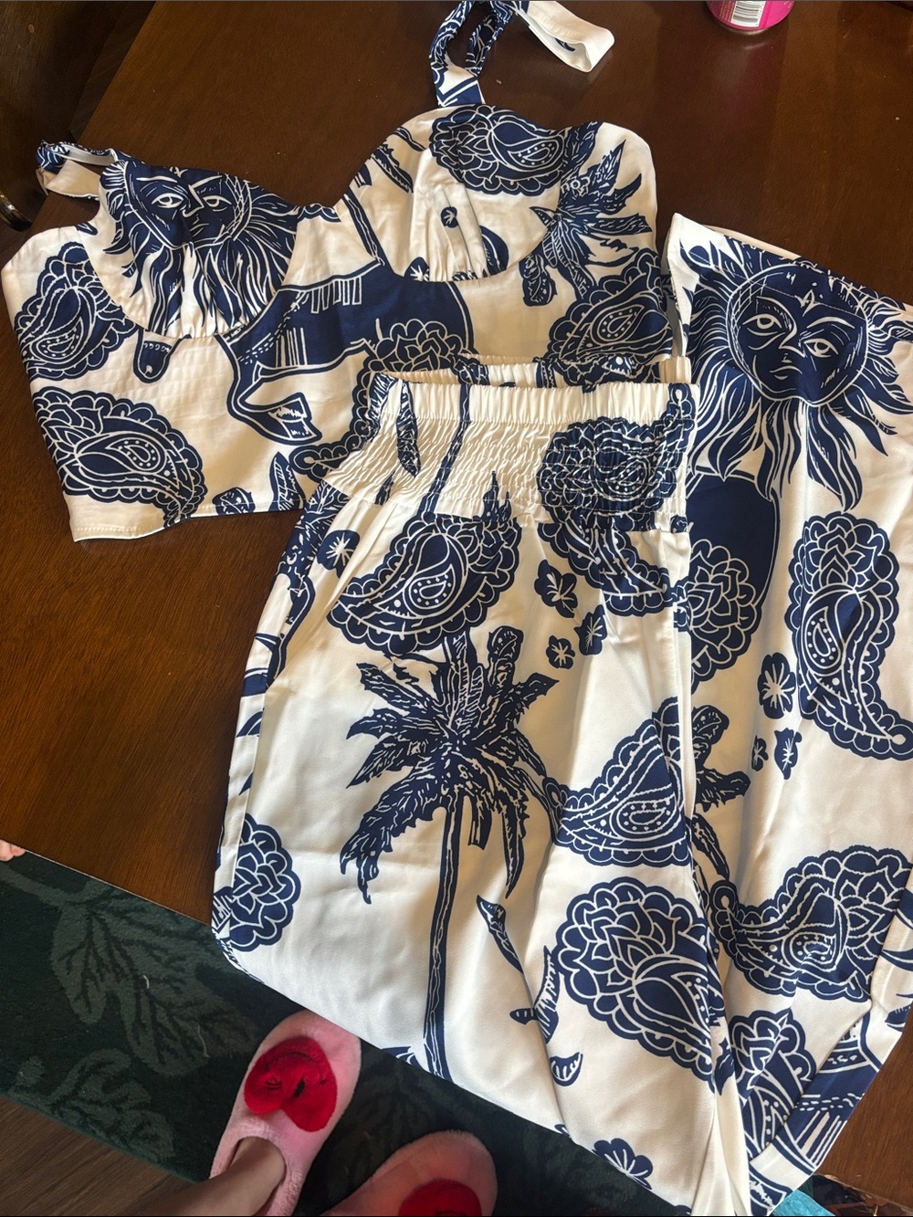 Navy and White Tropical Two-Piece Set